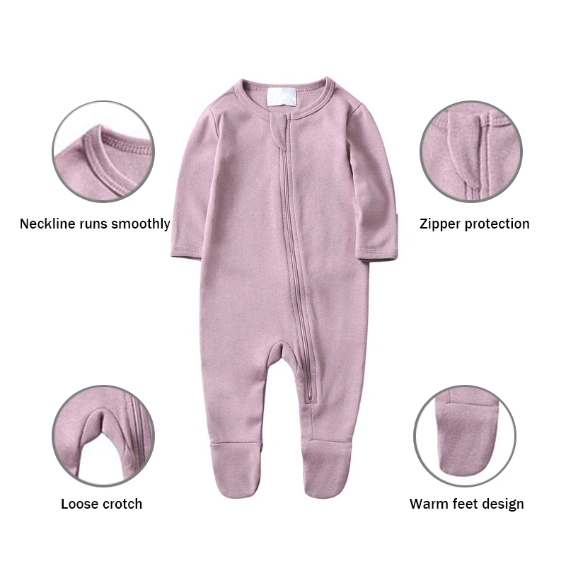 Glory Baby Rompers zipper romper organic cotton wholesale  baby clothing set infant rompers pajamas with mitten