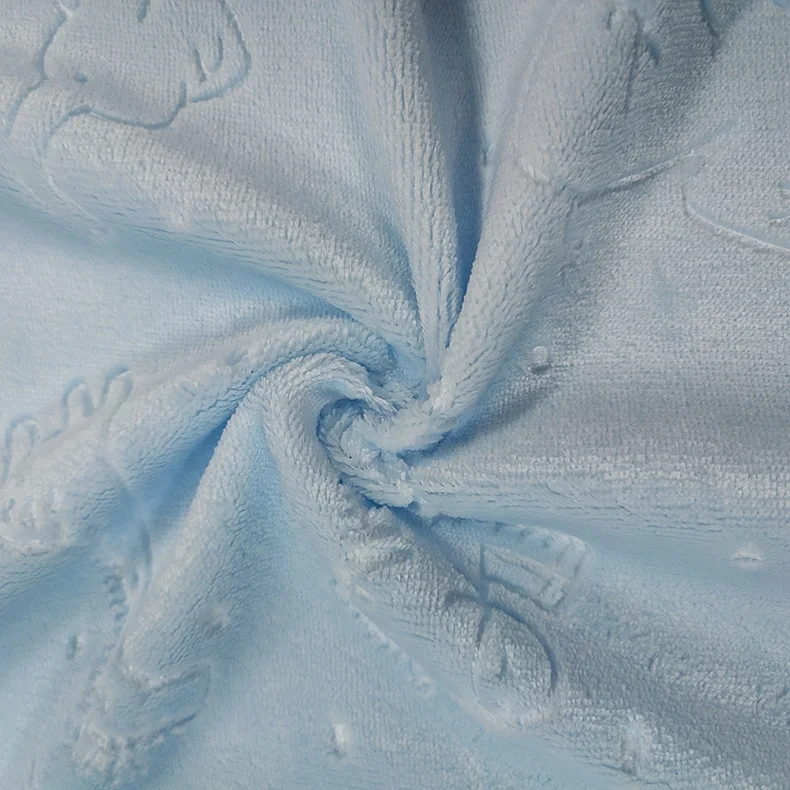 Customized Silky Blue Elephant Or Giraffe Pattern Embossed Flannel For Blanket