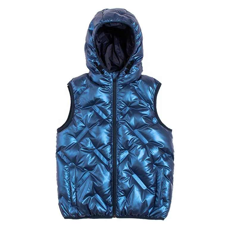 
Wholesale Thin Shiny Solid Color Blue boys custom new arrival quilted winter shiny puffer vest 