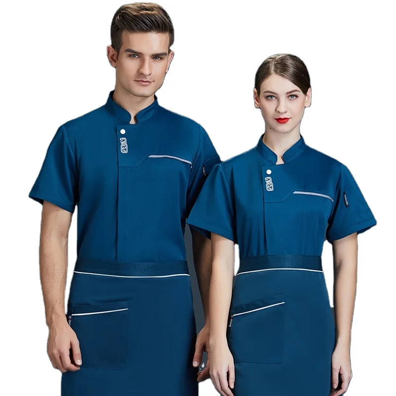 
Fashion sushi chef jacket kitchen restaurant uniform shirt short sleeve work clothes men women hotel bakery cooking 