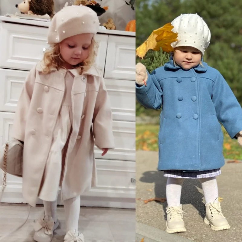 Conyson Hot Winter Kids Clothes Double Breasted Woolen Overcoat Warmer Baby Girls Fur Button Solid Jacket Princess Coat Outwear