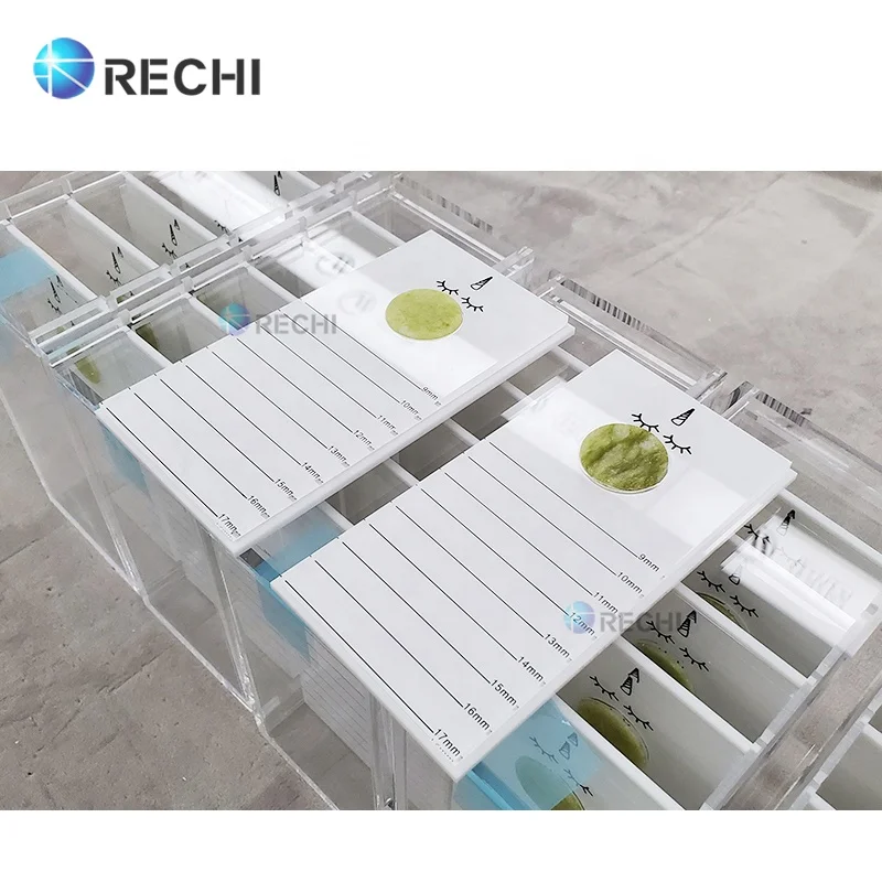 RECHI Custom Acrylic False Eyelash Organizer Packing Box With Lash Tiles & Jade Stone,Acrylic Lash Extension Storage Box Case