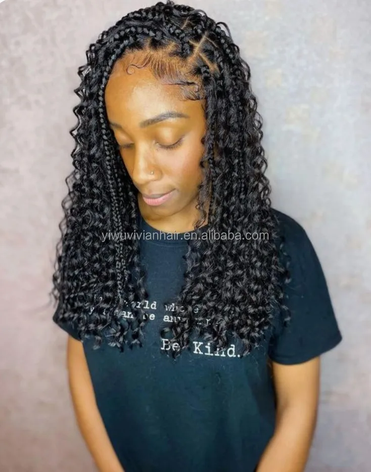 Wholesale Synthetic hair Black 14 16 18Inch Middle part  jumbo box braided mix wigs for black women