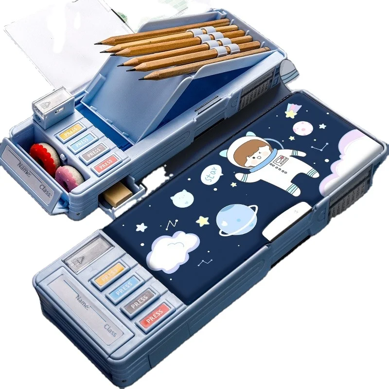 Deli 7069C stationery box for elementary school students button pen case storage case waterproof and multi-functional