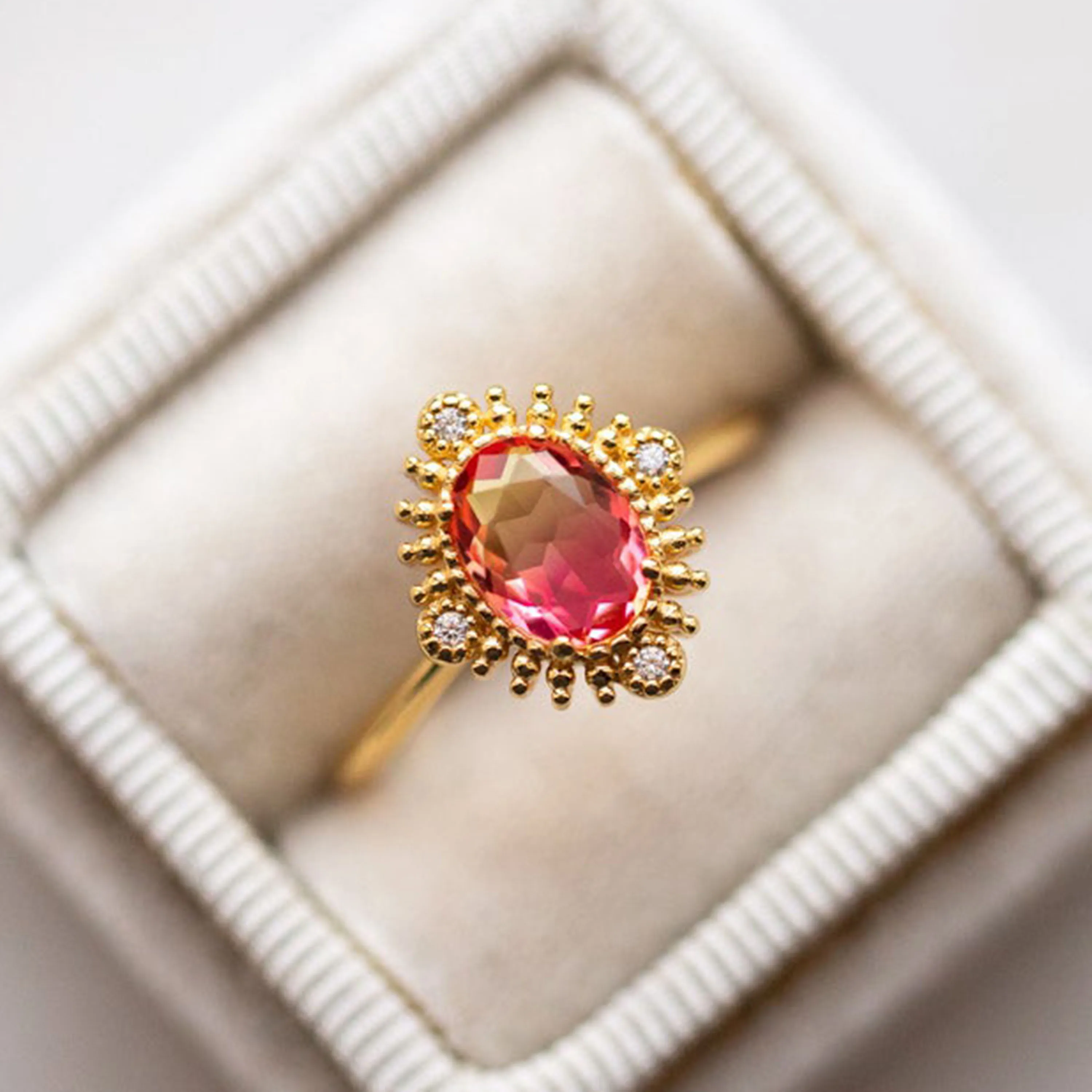 October Birthstone Natural Oval Cut Pink Tourmarline Gemstone Women Promise Jewelry Ring