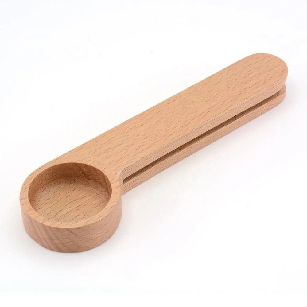 100% natural Two in One Beech Wooden Coffee Scoop Spoon and Bag Clip