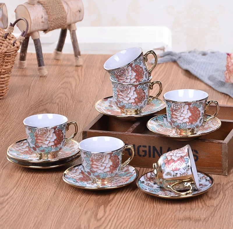 Factory Direct Custom logo ethiopian tea cup and saucer set 6 sets ethiopian coffee ceremony ceramic tea cup set