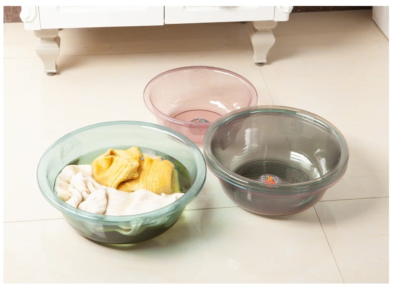 household eco-friendly clear round kitchen bathroom plastic laundry wash washbasin foot plastic wash basin