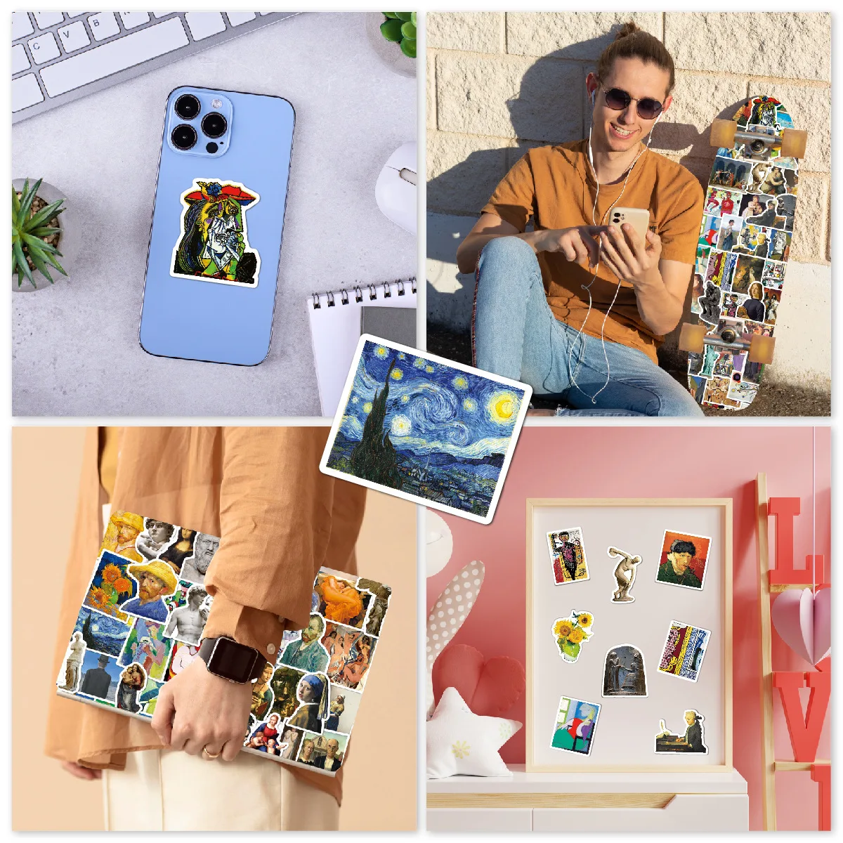 Retro Artistic Oil Painting Stickers 100 Pcs Sunflower Oil Painting Waterproof Vinyl Stickers