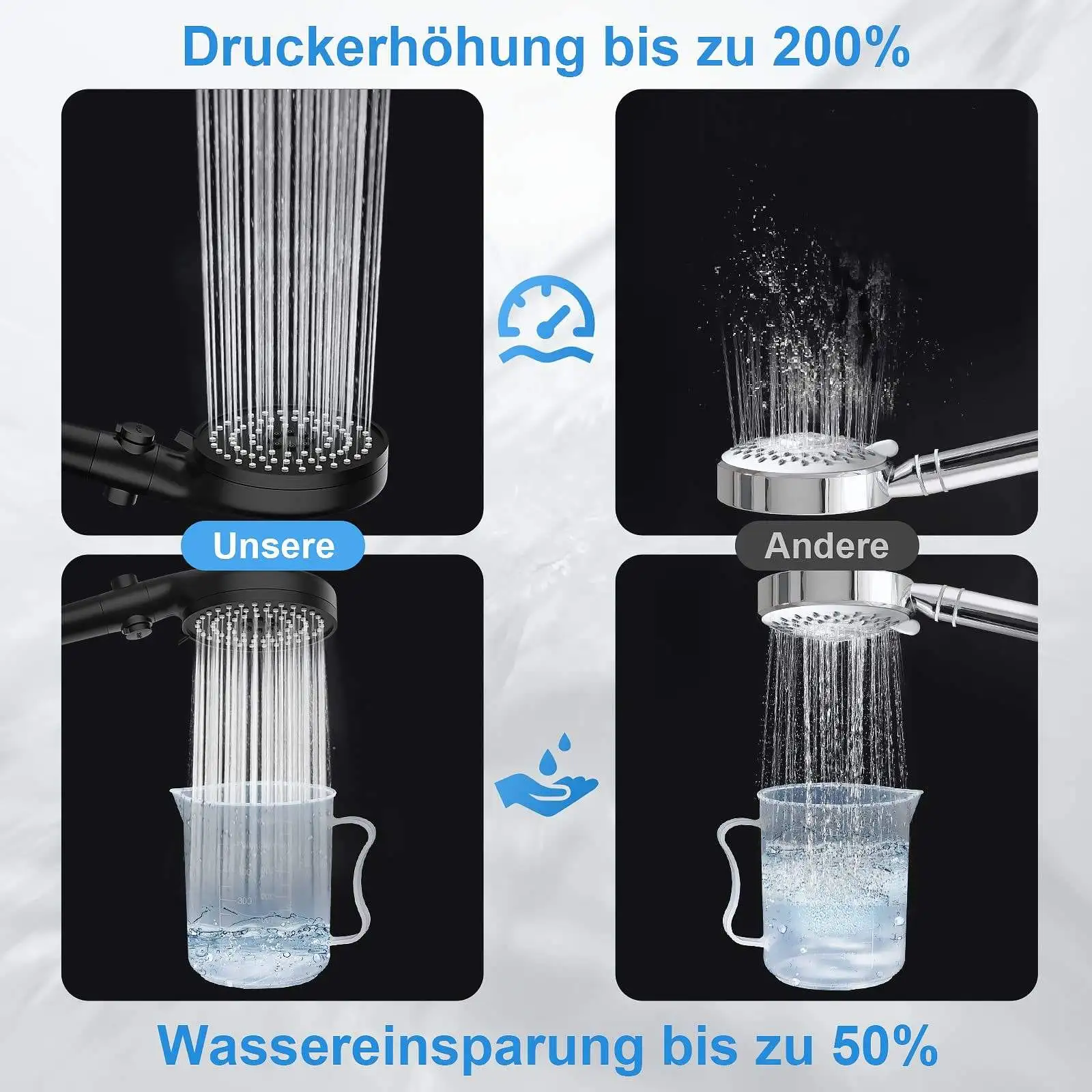 5 Function High Pressure Shower Head Handheld Bathroom Spray Shower Head With Filter