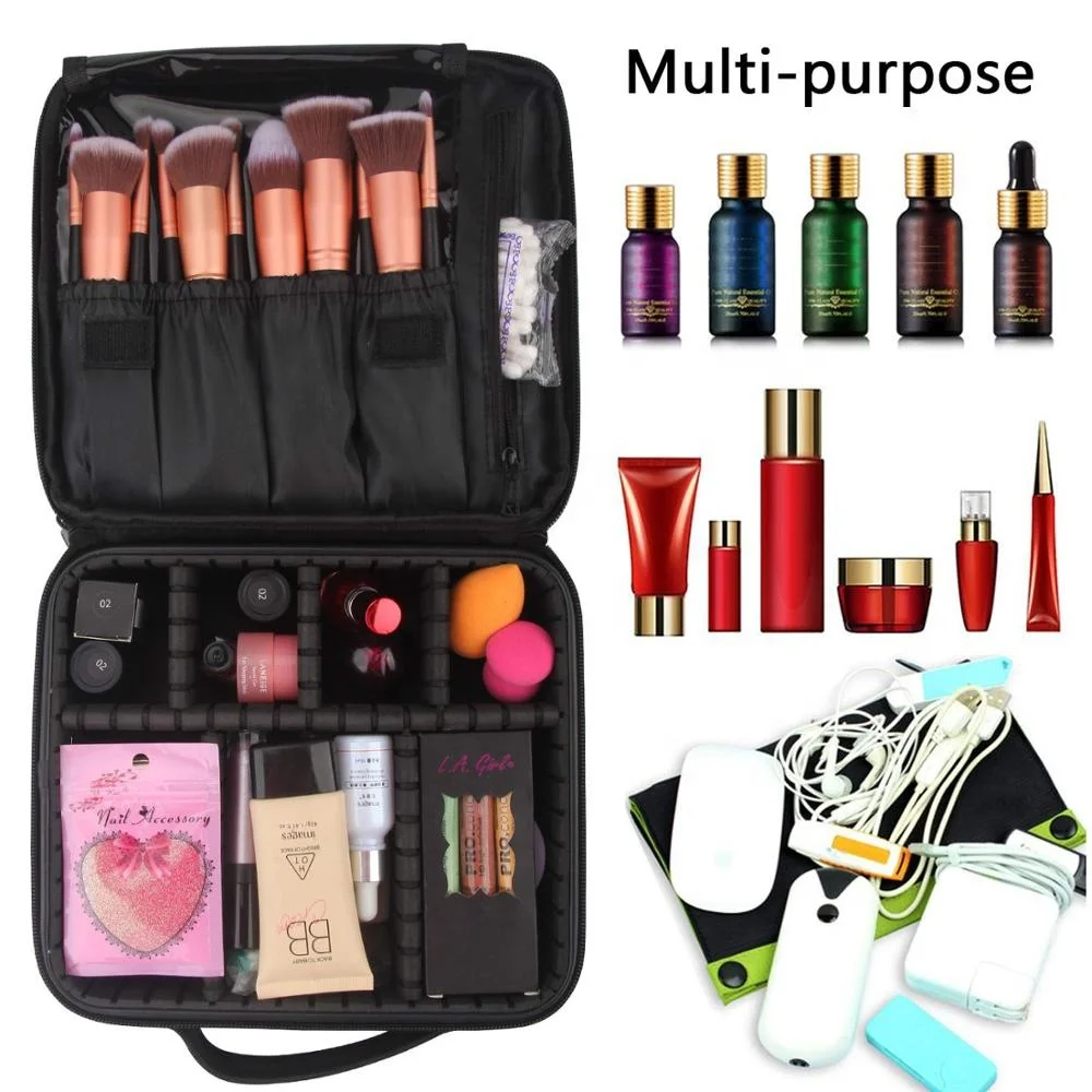 Makeup Train Case with Mirror 2 Layer Large Size Make Up Artist Box with Adjustable Shoulder