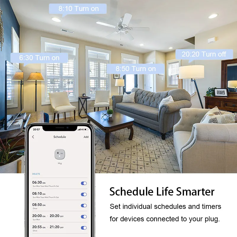 US 13 amp multifunction universal power three pin smart home flat connectable wifi timer electric plug