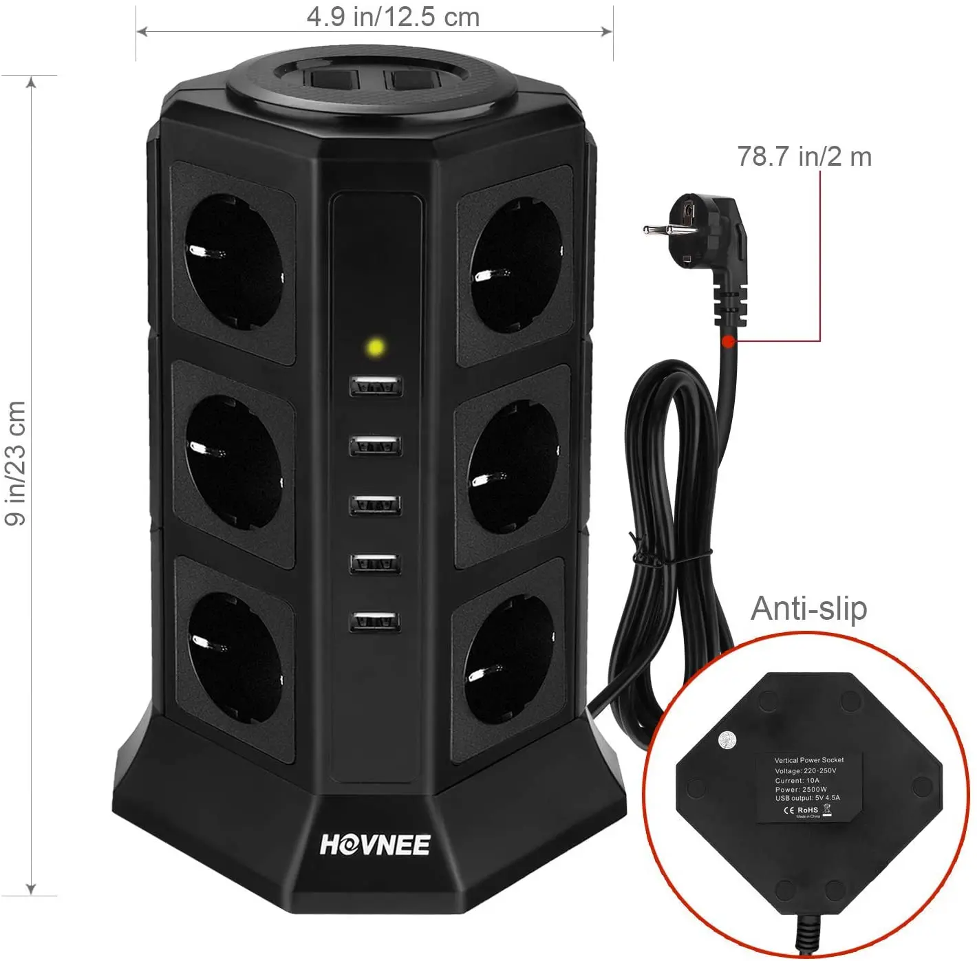 Household socket 16A 4000W USB Vertical Socket EU Plug 2m Extention Cord