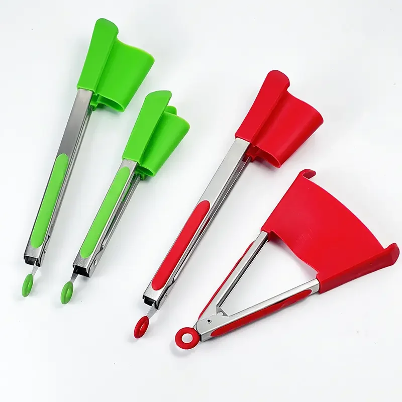 Heat Resistant Stainless Steel Kitchen BBQ tools Silicone Food Tongs for Cooking