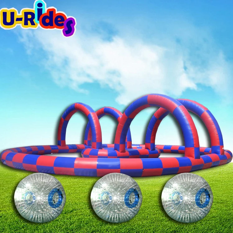 Purple speedway go karts racing track zorb ball circuits commercial inflatable track For sports park drive Rollling zorb inside