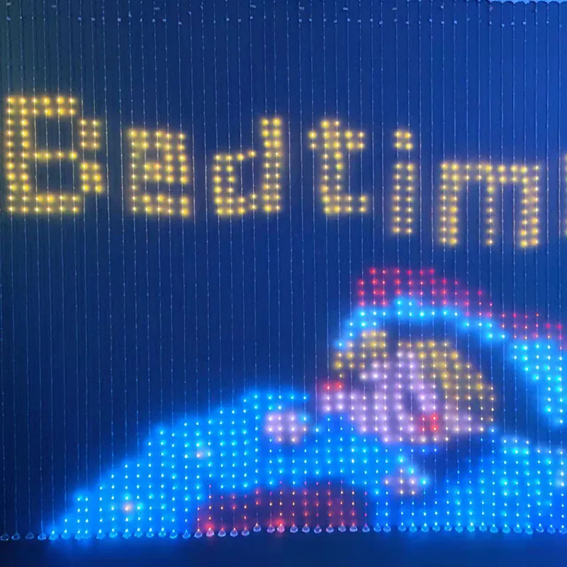 LED Illusion Point Control APP Programming Decoration Fairy String RGB Dynamic Screen 2 * 2 Voice Controlled Curtain String