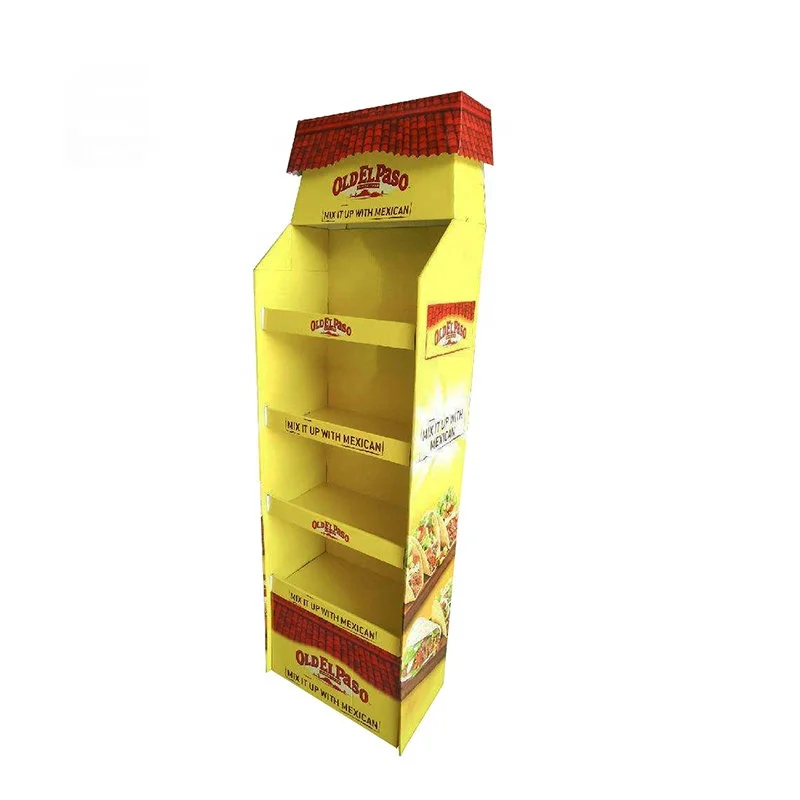Promotional Floor Display Customized Folding Cardboard Shelf Display Rack For Snacks