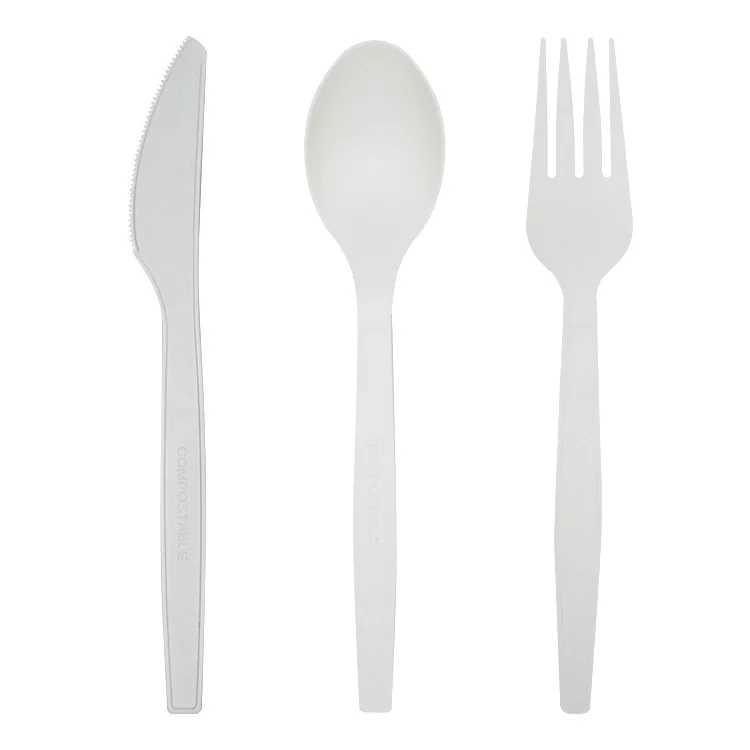 Compostable Corn Starch PLA 6 7 8 inch Fork, Knife, Spoon Cutlery
