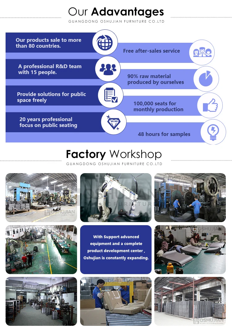 Airport bus terminal  3 seat metal chair public beam seating bench