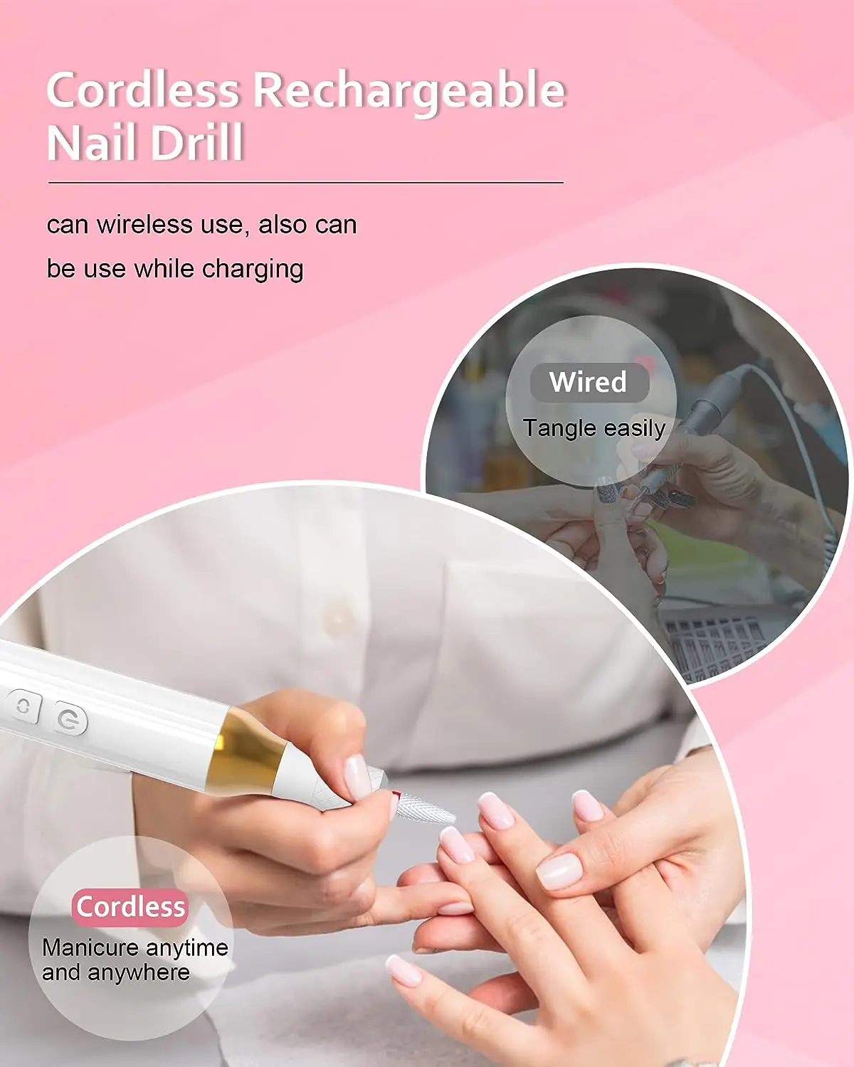 Cordless Electric Nail Drill Machine Rechargeable Manicure Pedicure Kit File Portable Hand Foot Care Tool for Nails Trimmer