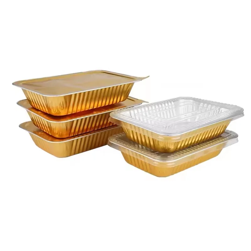 Cheap Food Packaging Gold-color Baking Aluminum Foil Tray Container Fast Food Box Aluminum Foil Pan with Lids