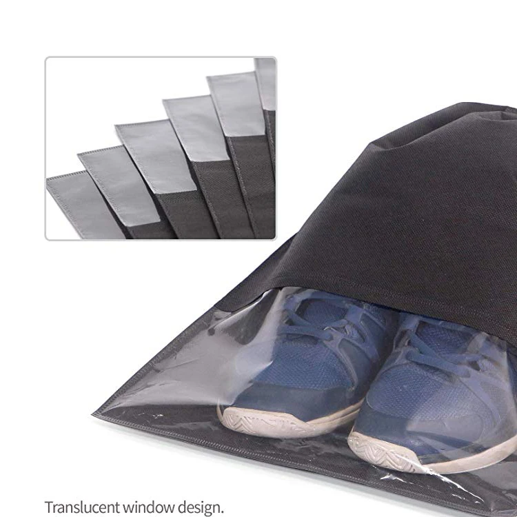 
Cheap waterproof transparent clear window non woven drawstring shoe bag for storage 