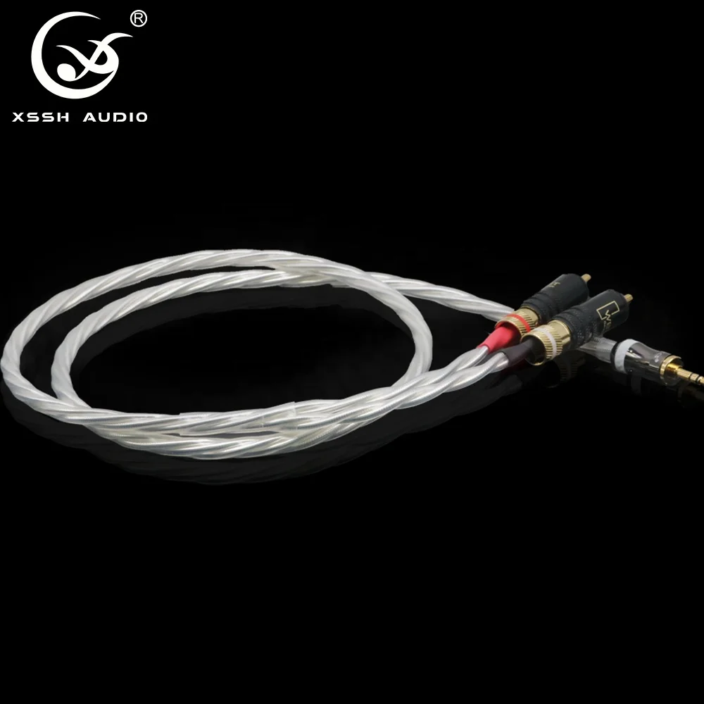 1pcs 1M Length Balance Speakon Wire YIVO XSSH Audio HIFI 4 Core OCC OFC Silver Plated 6mm Dia. 3.5mm to 2RCA Audio Aux Cable