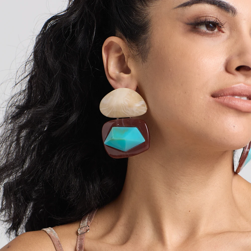 Vintage Geometric Resin Stone Earrings for Women Statement Acrylic Multicolor Irregular Drop Earrings Jewelry