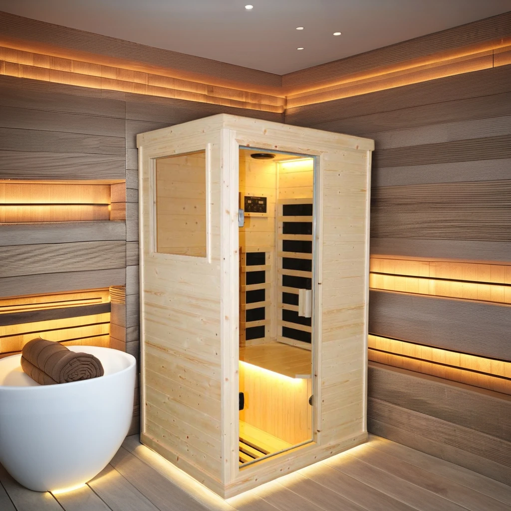 steam sauna Canadian RedCedar Indoor Wooden Single spruce far infrared sauna room 900W 5 Pieces Epoxy Board  sauna in home sauna