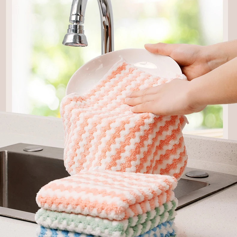Absorbent, Soft, Quick-drying Kitchen Towels Reusable Cleaning Dishcloths Set - Coral Fleece Customized Logo Woven Microfiber