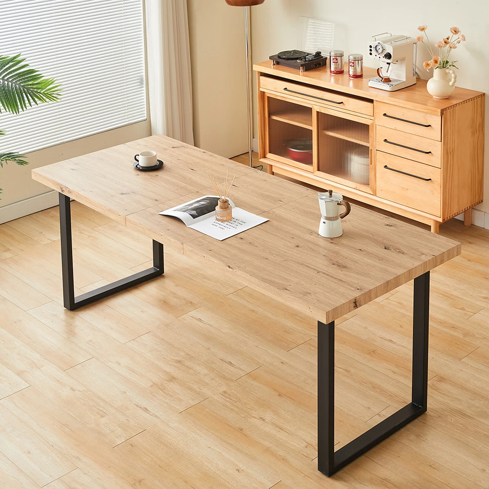 Thickened metal legs coffee table rectangle extendable wood dining table