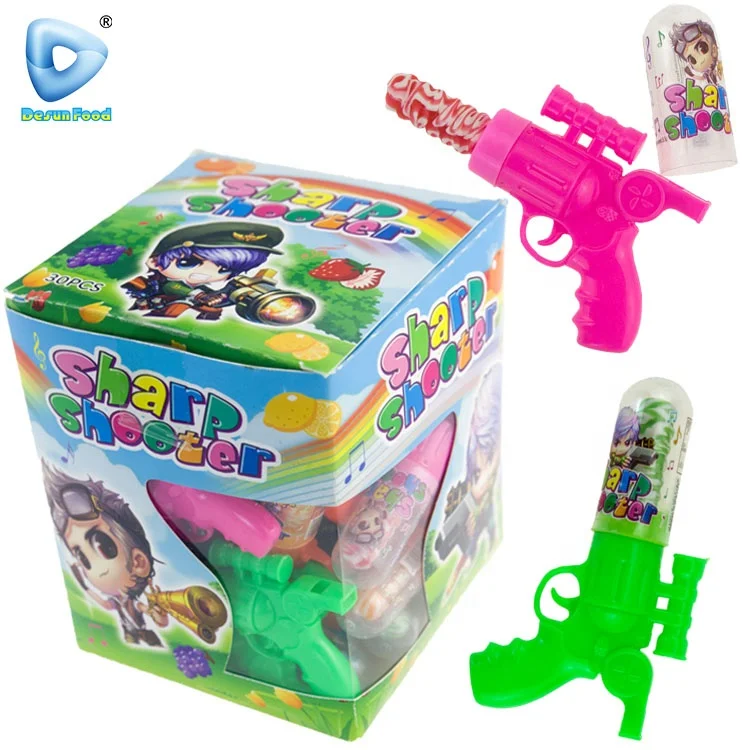 Hot Selling Whistle gun shape toy shooter lollipop hard candy