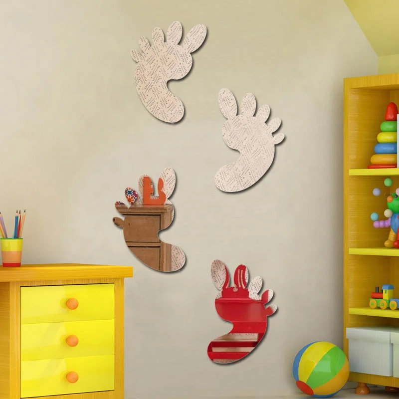 foot shape kids plastic acrylic mirror sticker 3D wall  Mirror  Sticker decor wall vanity mirror sticker