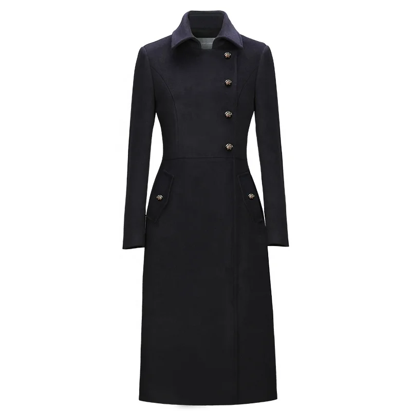Classic Color Elegant Women Wool Warm Trench Jacket Lady Oversize Long Cashmere Coats Airline Work Uniform Winter Windbreaker