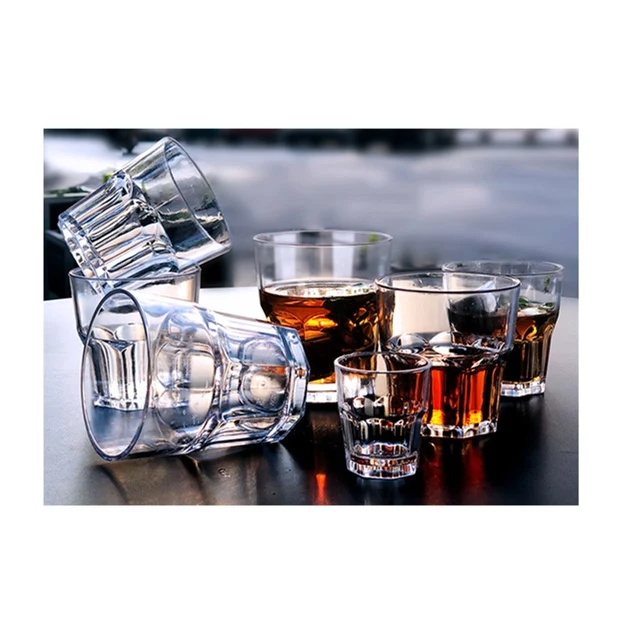 Unbreakable material clear transparent plastic pc acrylic personalised whiskey glass