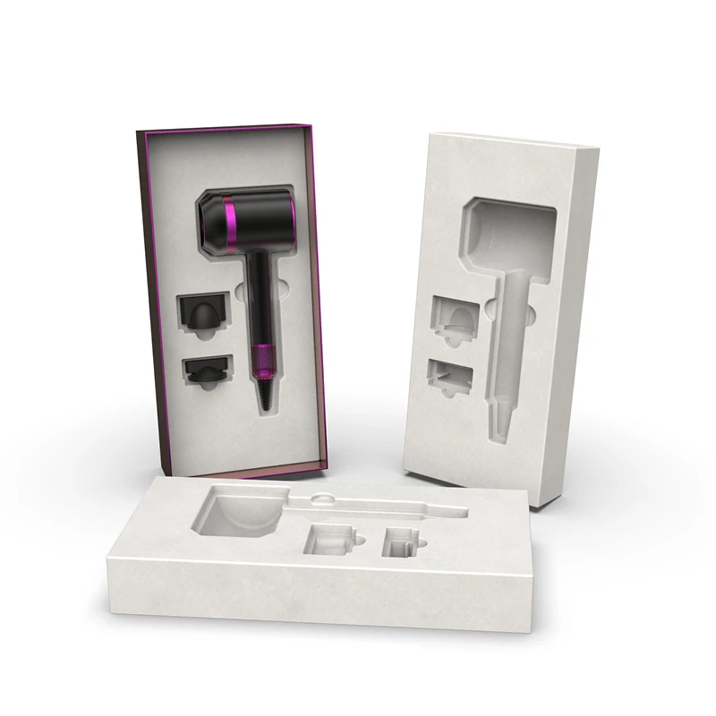 Wholesale custom molded pulp packaging biodegradable bagasse pulp insert for hair dryer packaging