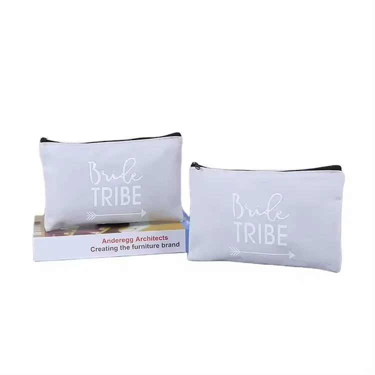Custom With Printing Logo Embroidery Small Make Up Makeup Organic Cotton Canvas Zipper Cosmetic Pouch Bags