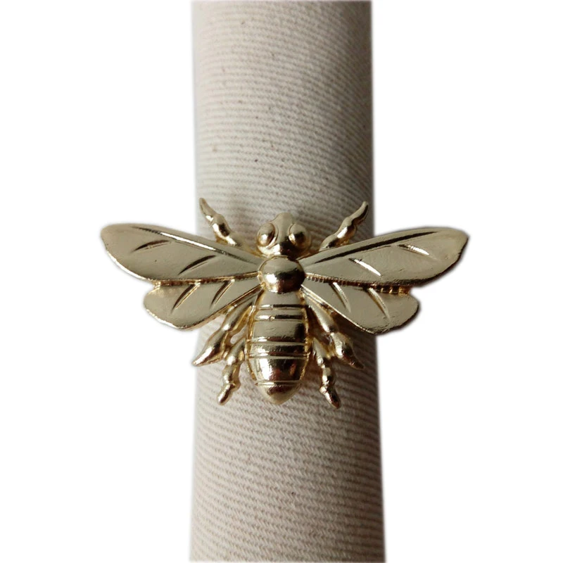 Gold Silver Antique Pewter Plating Bee Design Zinc Alloy Napkin Rings Home Kitchen Tabletop Decor Animal Metal Wrap Circles