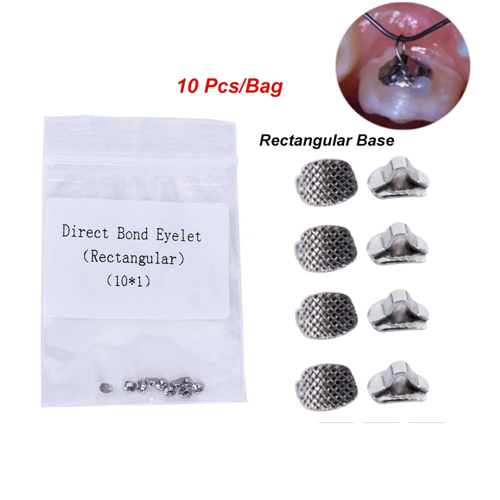 Orthdent 10Pcs/Bag Dental Lingual Buttons Direct Bond Eyelets Rectangular Base Crimpable Hook Dentistry Orthodontic Consumables