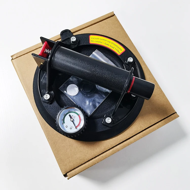 8 Inch Glass Suction Cup Heavy Duty Handheld Metal Handle with Pressure Gauge Heavy Duty Suction Cup