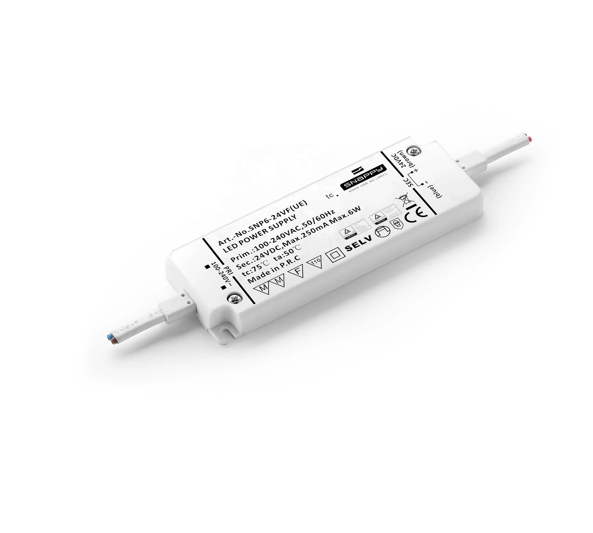 SNP6-12/24VF(UE) IP20 90-264Vac 50Hz/60Hz output 6w 12v 24v super slim led driver
