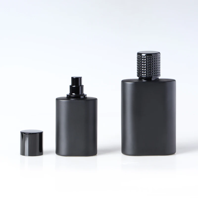 Empty stained matte black color 100 ml 50 ml 30 ml 1 oz crimp neck refillable glass perfume spray bottle