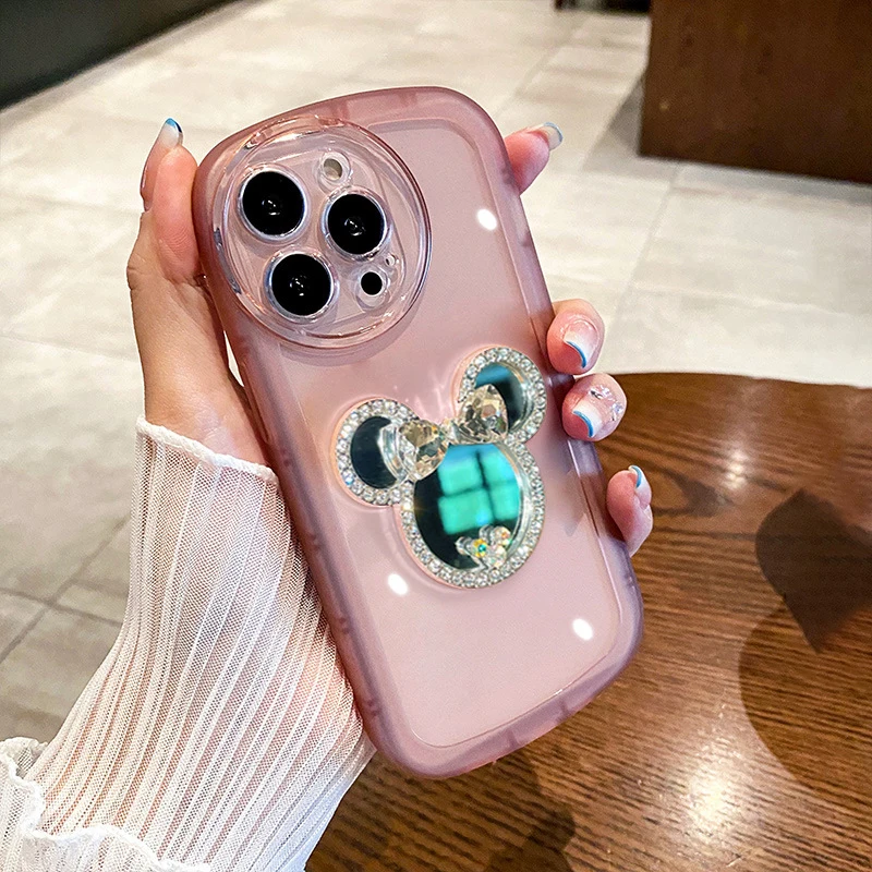 Hot Sale Luxury Cartoon Lovely Mickey Minnie Phone Cases With Mirror TPU Covers For iPhone 7 8 XR 11 12 13 14 15 16 Plus Pro Max