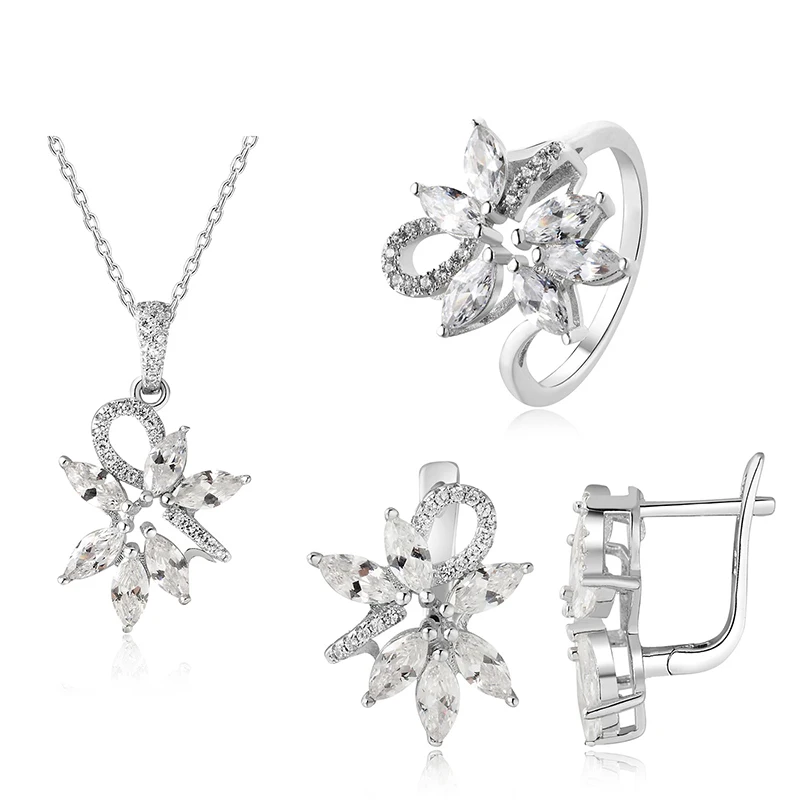 Fashion elegant CZ wedding 925 silver jewelry set