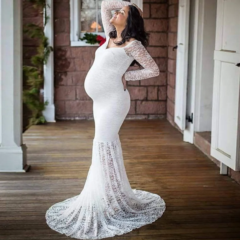 Pregnant Women Photography Dresses Baby Shower Off Shoulder Sexy Maternity Clothing Maternity Photoshoot Lace Dress