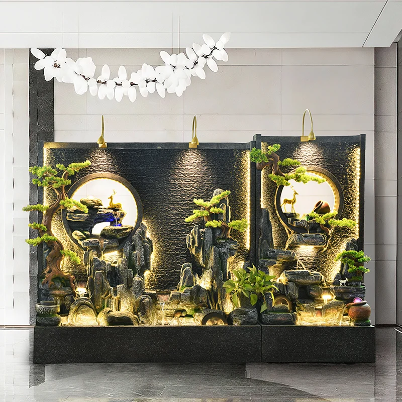 Large Size Feature Custom Made Black Granite Wall Waterfall water Fountain outdoor garden