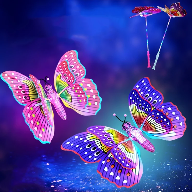 blue butter fly glowing led sticks magic butterflied stick light party colorful flash light stick