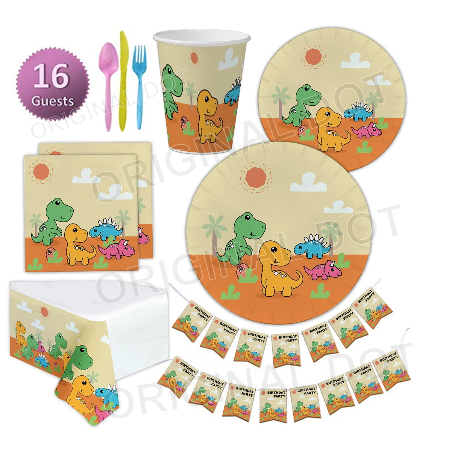 Cartoon Dinosaur Disposable Paper Tableware Party Set For Customized Design