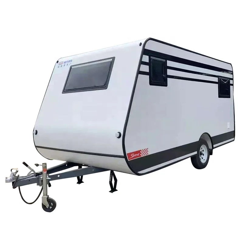 small travel trailer camping trailer with 2  road driving  wheels and  retractable tent