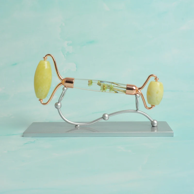 
Jade yellow jade roller infused flower gua sha face jade natural with box 